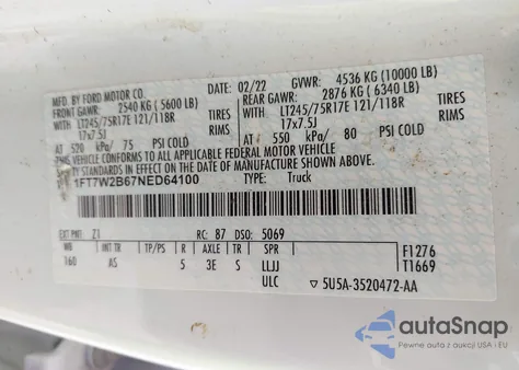 2022 Ford F-250 King Ranch/Lariat/Platinum/Xl/Xlt from USA, damaged, VIN 1FT7W2B67NED64100